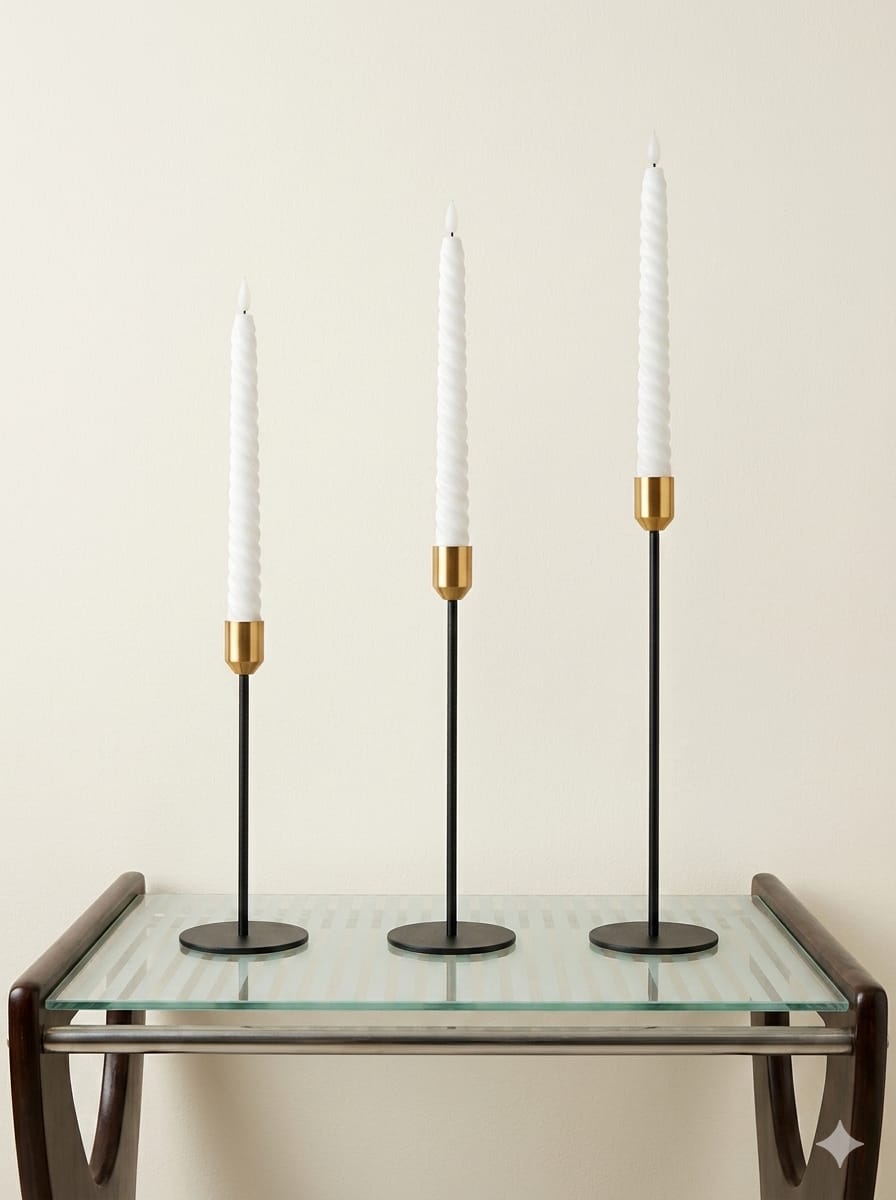 Black & Golden Vine Candlestand -Set Of 3