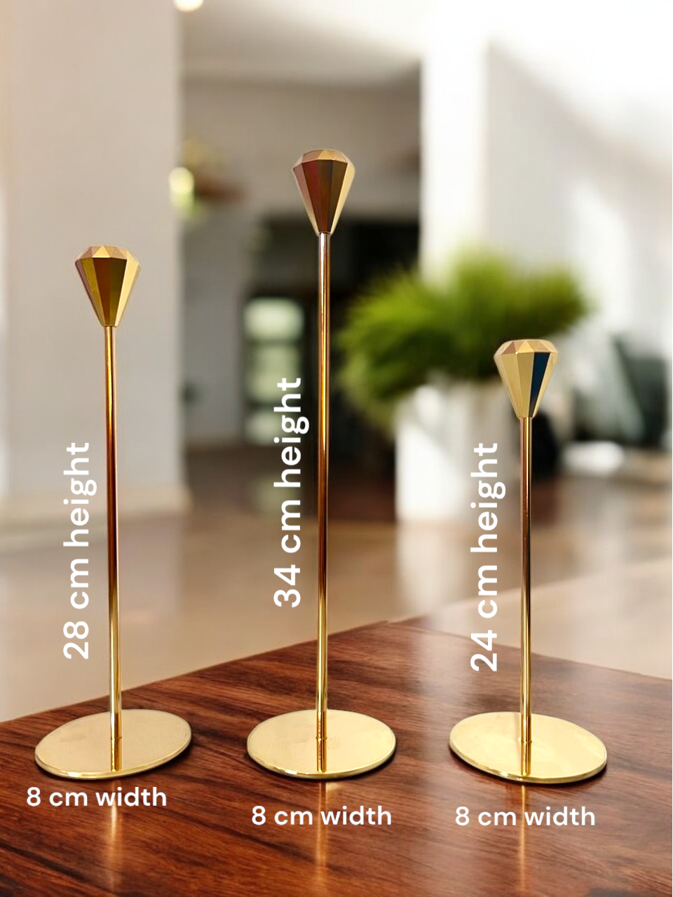 Set of 3 Golden French Metal Candle Holders-Diamond Shape