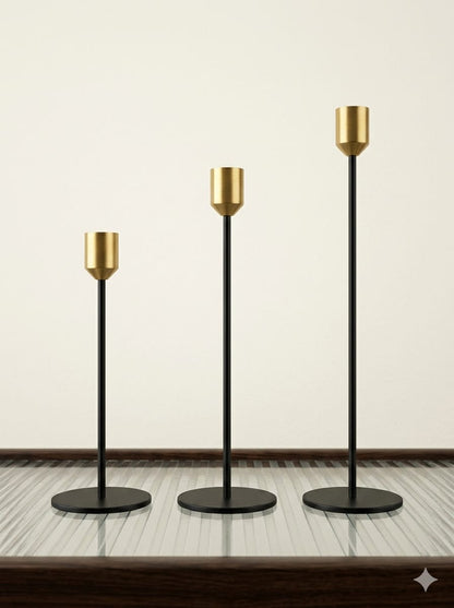 Black & Golden Vine Candlestand -Set Of 3