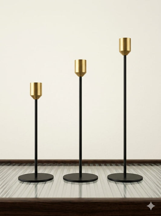 Black & Golden Vine Candlestand -Set Of 3