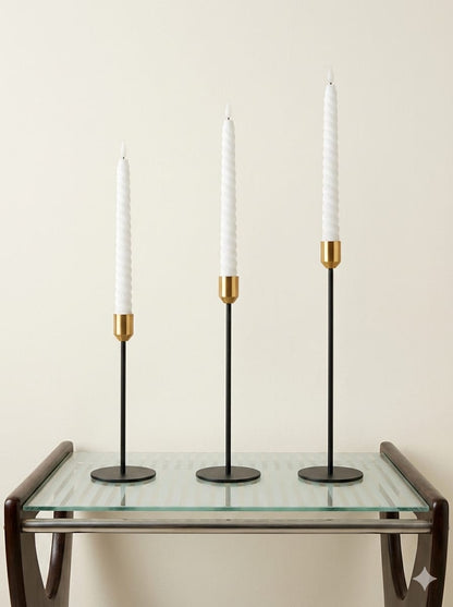 Black & Golden Vine Candlestand -Set Of 3