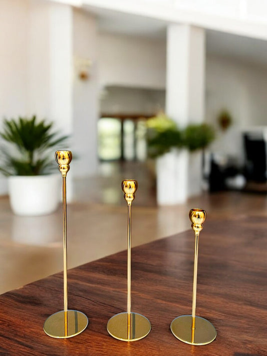 Set of 3 Round Golden French Metal Candle Holders