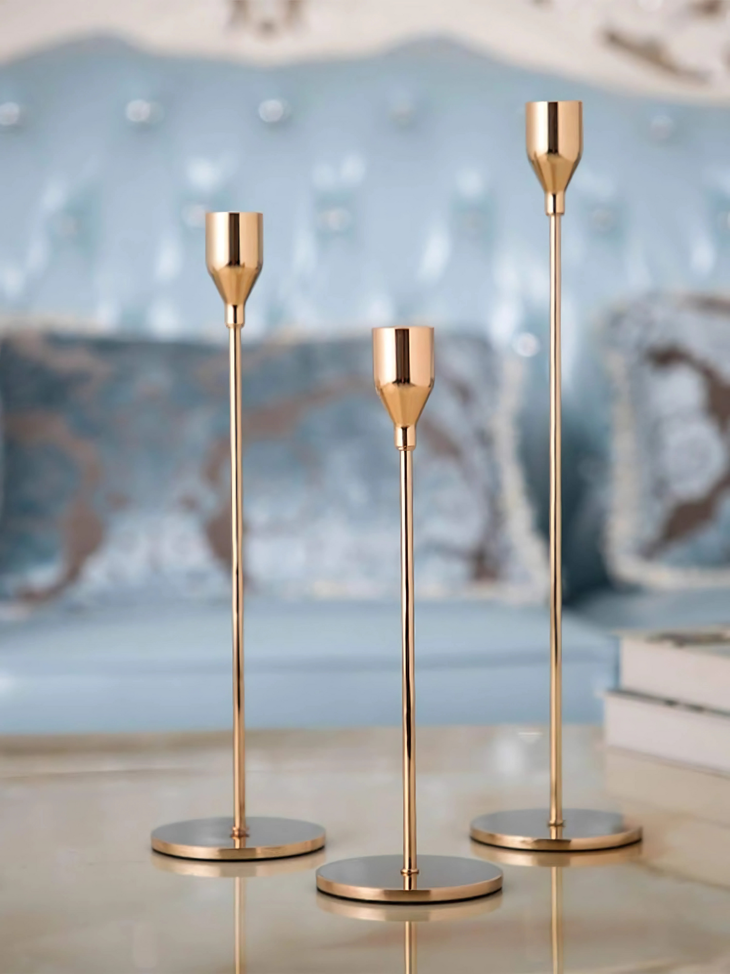 Set of 3 Golden French Metal Candle Holders - Vine Shape