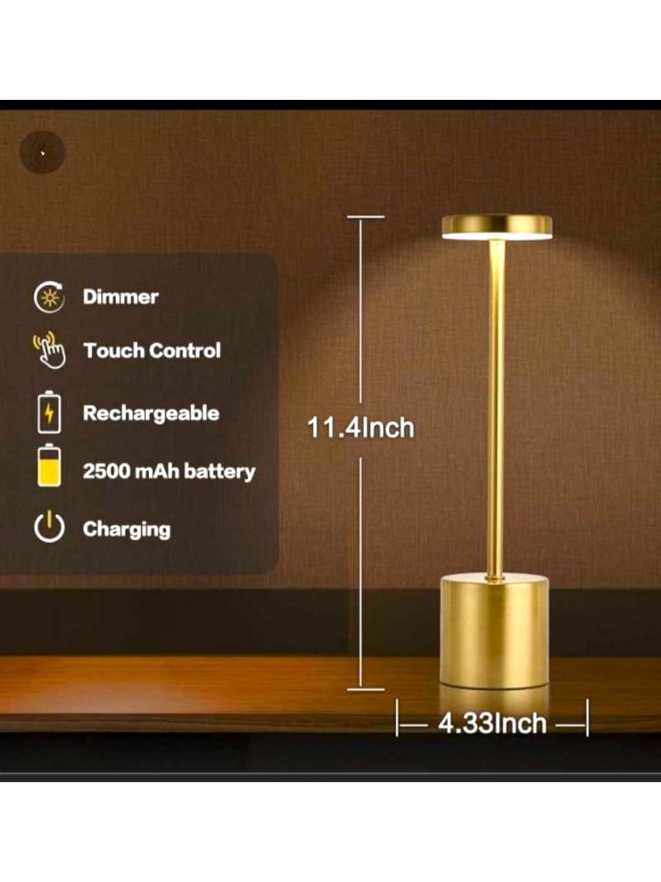 Cordless Metal LED Lamp - Rechargeable