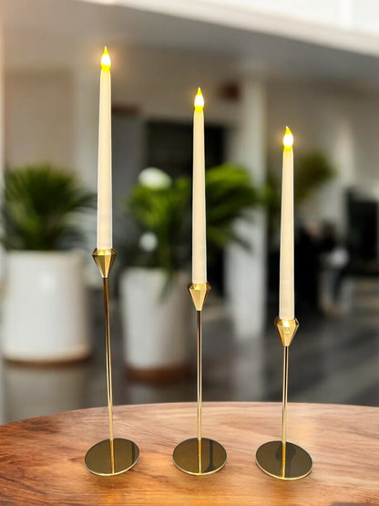 Set of 3 Golden French Metal Candle Holders-Diamond Shape