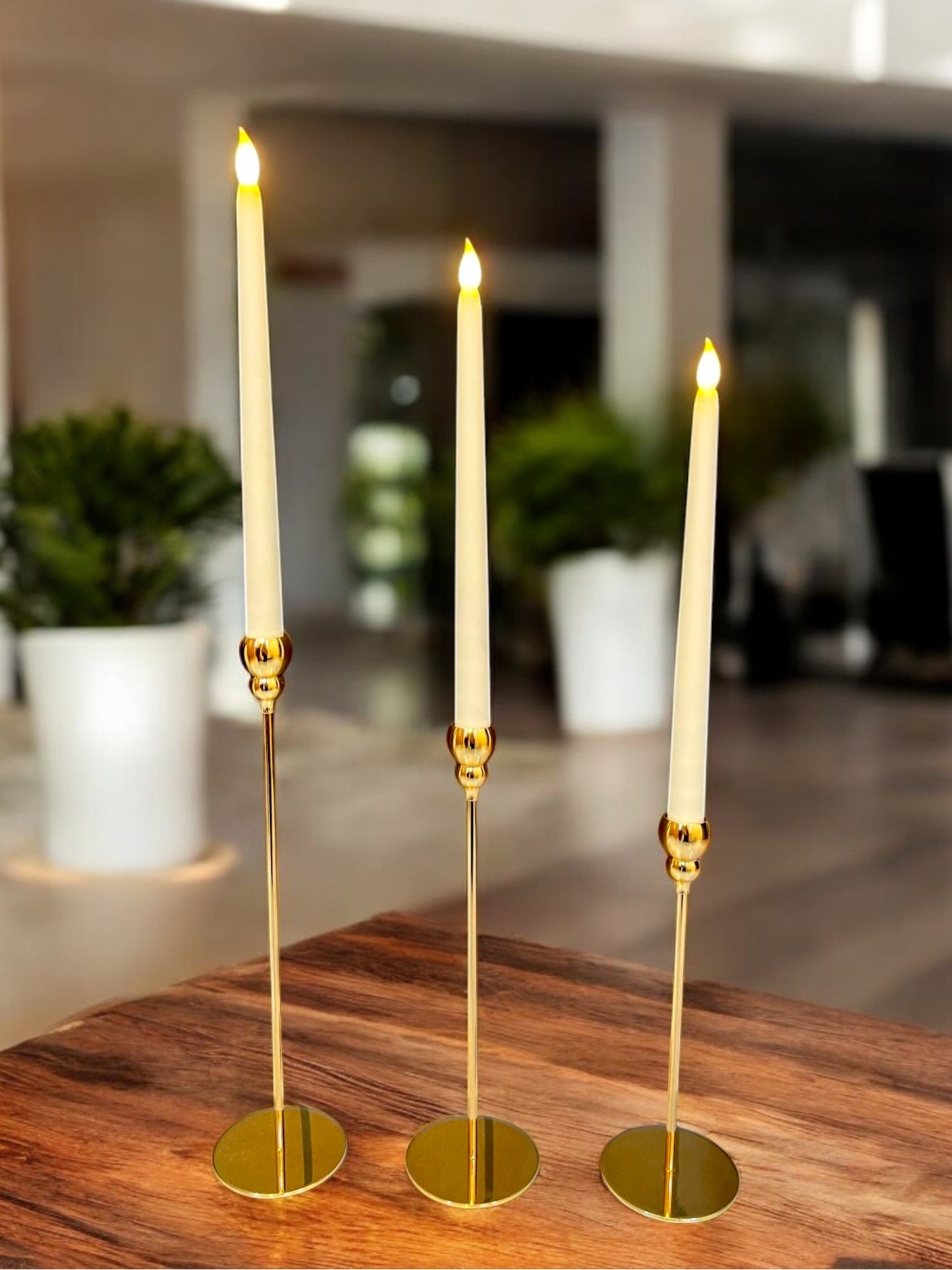 Set of 3 Round Golden French Metal Candle Holders